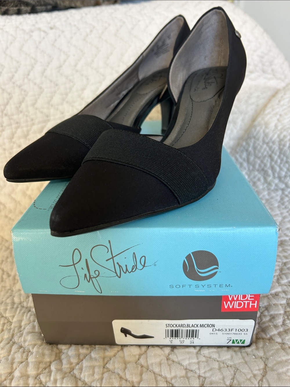 New LifeStride Stockard Black Micron D'Orsay Pumps - Size 7W (Wide)
